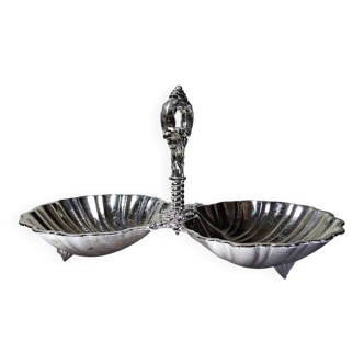 Double old silver-plated servant vintage shell dish 50-70s