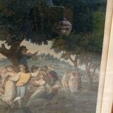 Ancienne gravure a. chaponnier la danse de village paris + cadre bois #b543