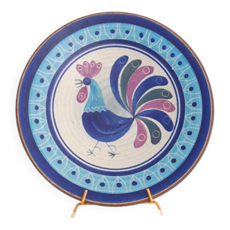 Assiette décorative motif coq tons bleu