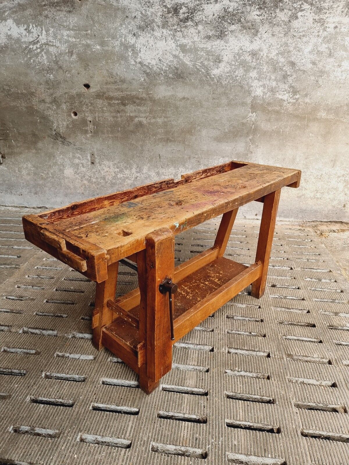 Old workbench beech side table bathroom furniture