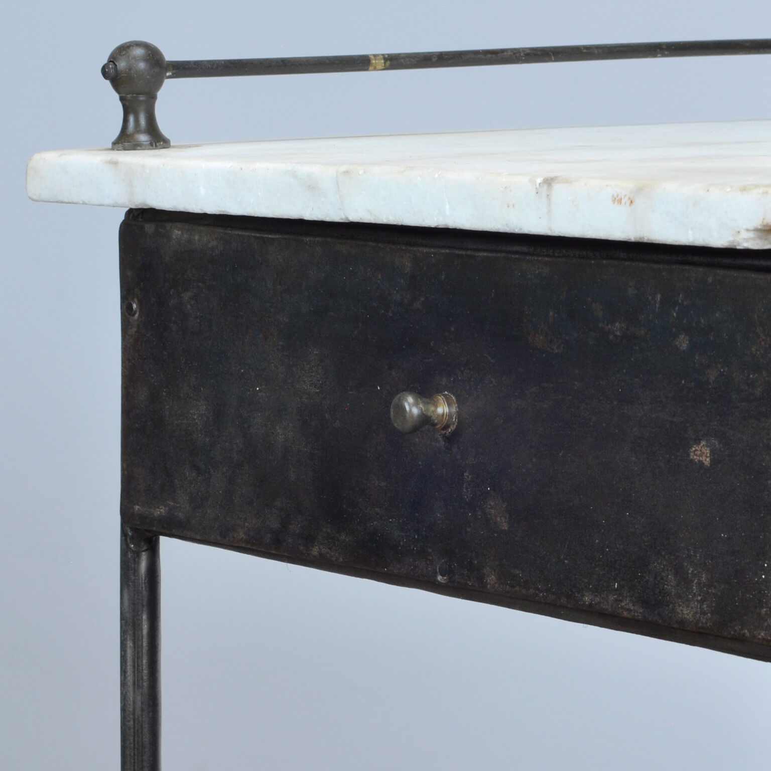 Steel hospital bedside cabinet with a marble top, 1920's