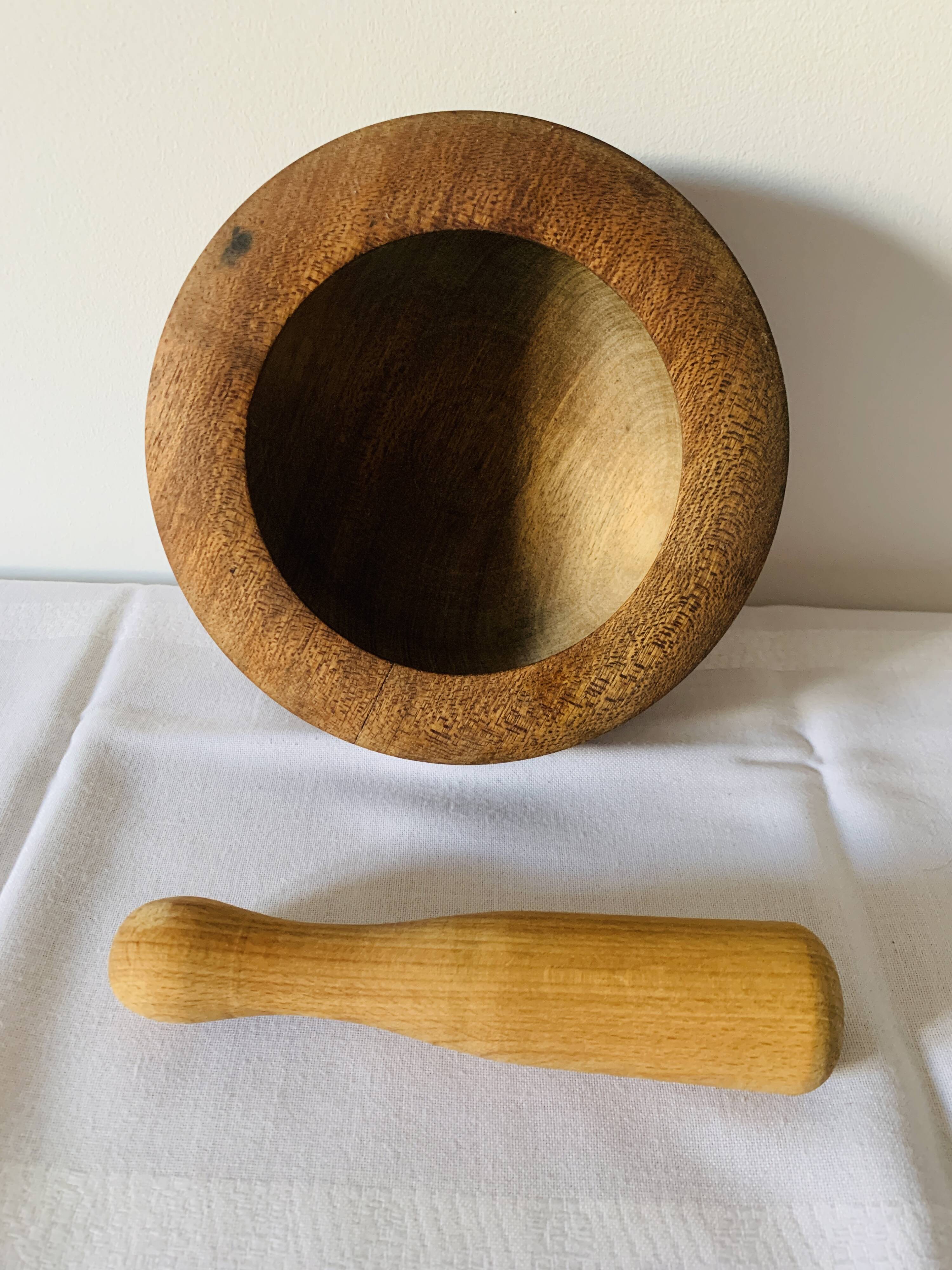 Wooden mortar and pestle