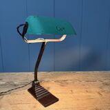 Erpé banker’s lamp with a turquoise enamel shade.