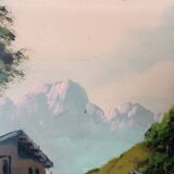 Oil painting on faesite from the 50s signed roos mountain landscape