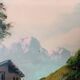 Peinture à l'huile sur faesite années 50 signée roos paysage de montagne