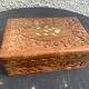 Jewelry box or card box in chiseled wood and vintage mother-of-pearl