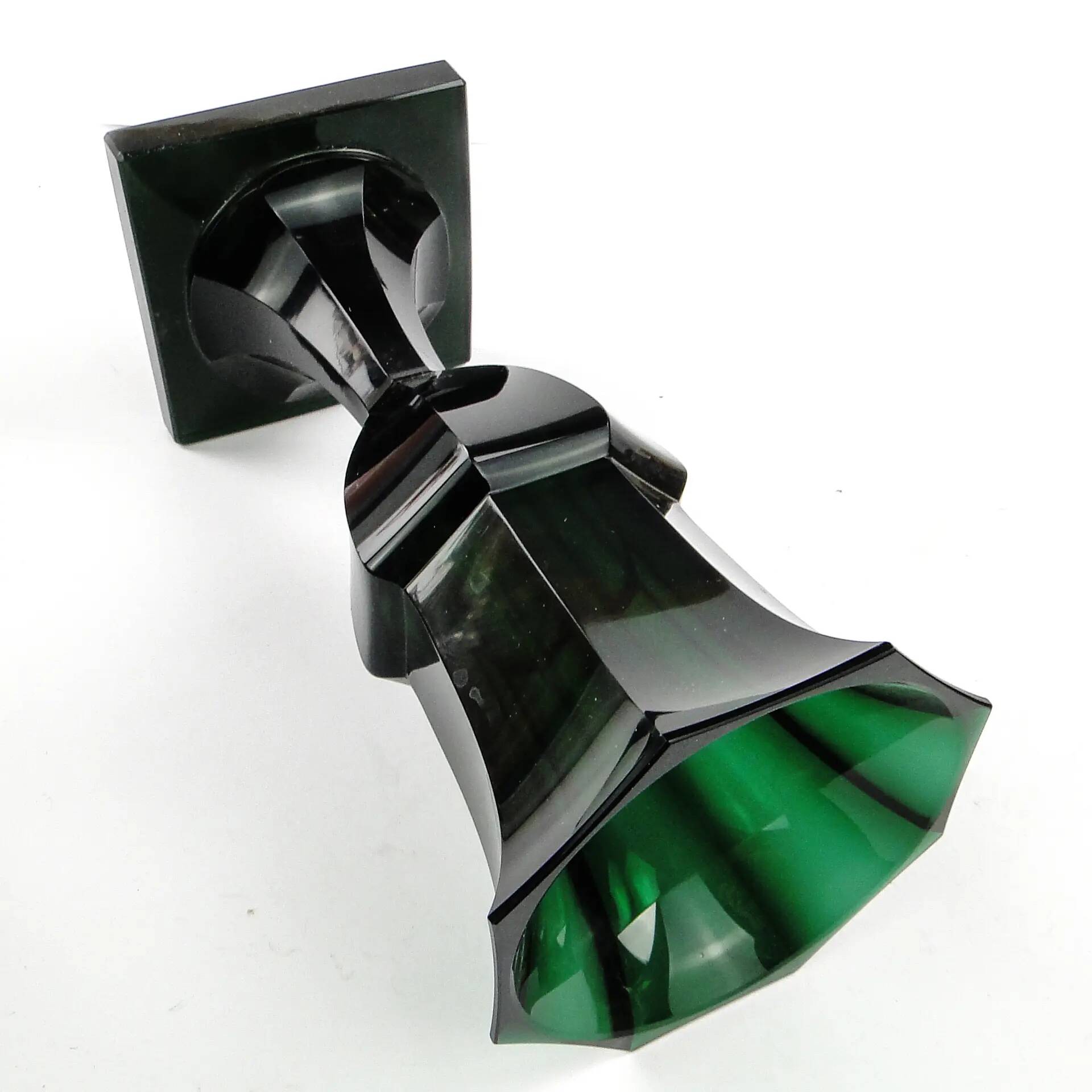 Art Deco vase, green crystal, Moser, Czechoslovakia, 1930s