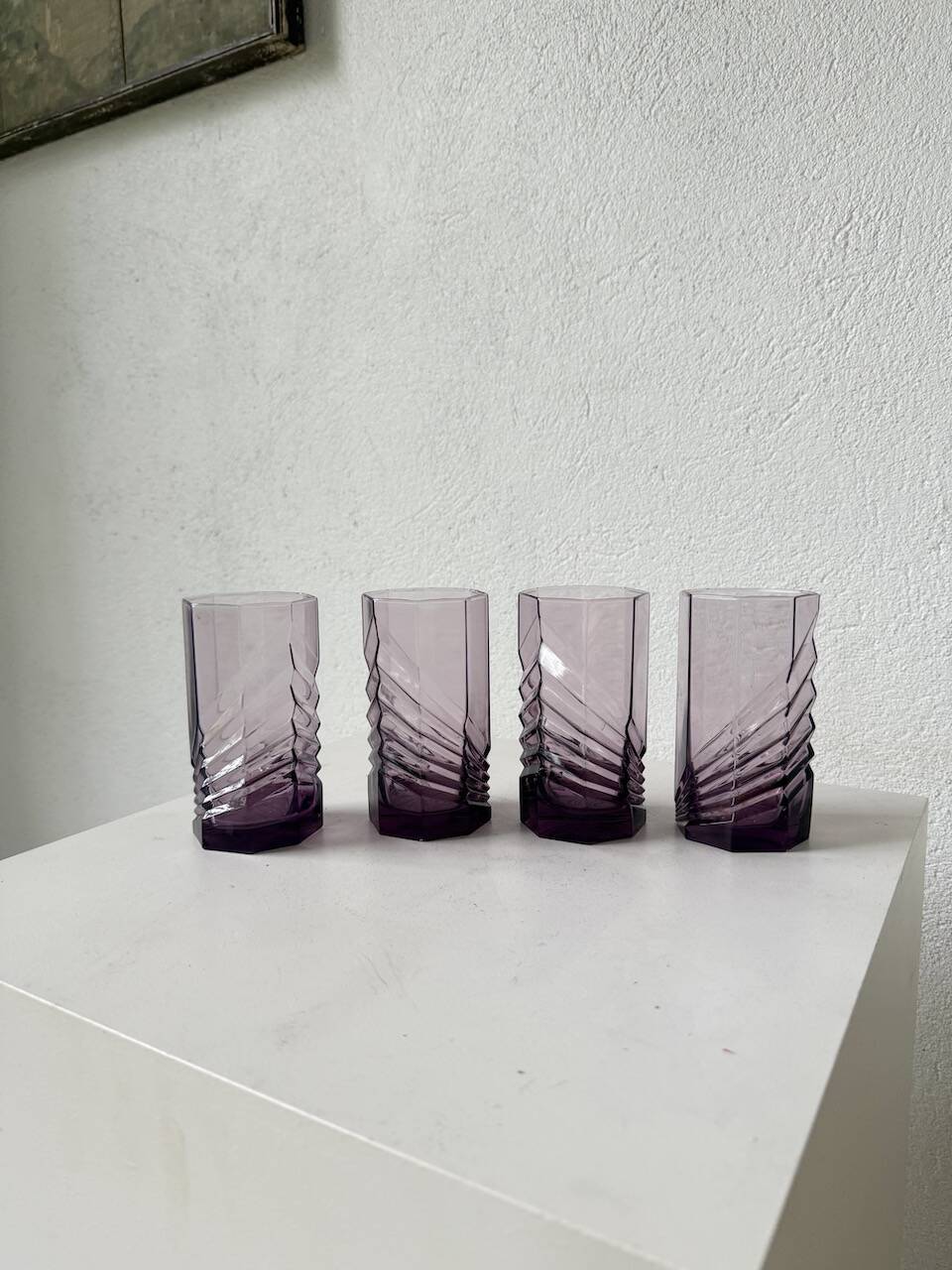 4 verres octogonaux graphiques violets
