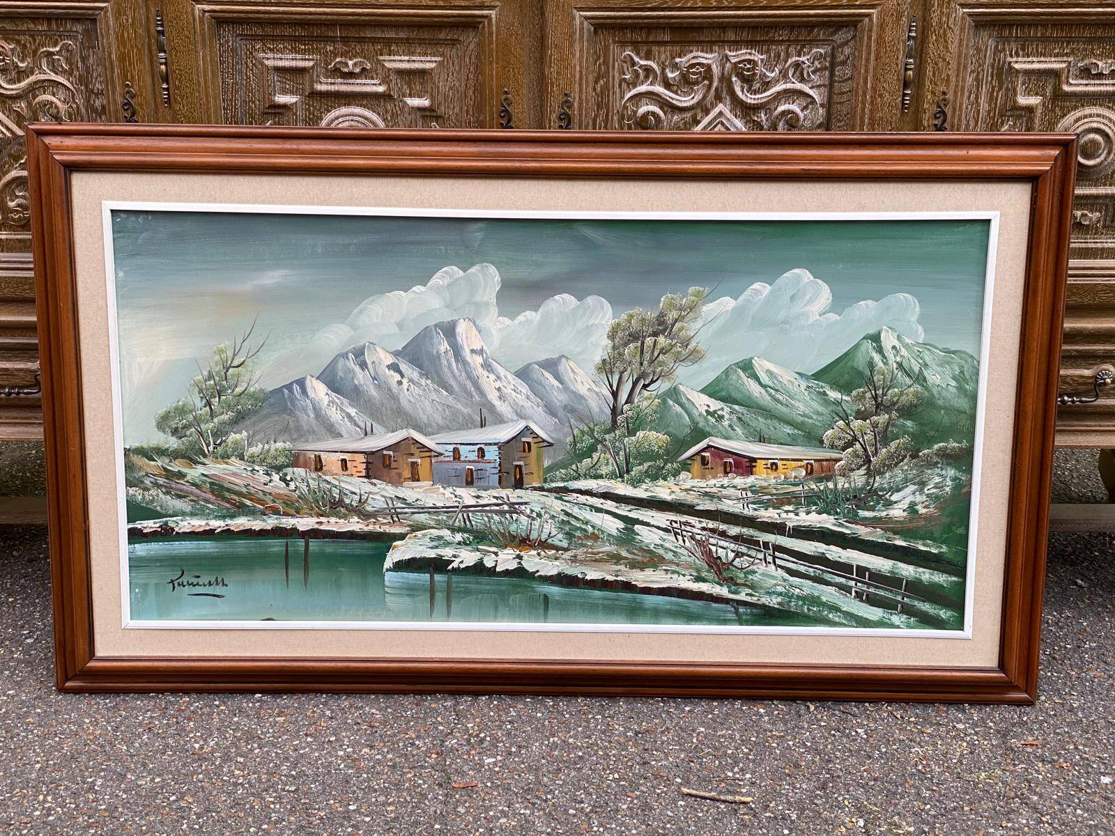 Original Italian painting Antonio Ponticelli oil on canvas landscape 140x82c