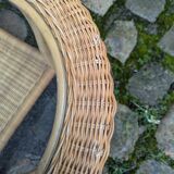 Vintage Rattan and Wicker Coffee Table - Glass Top - Bohemian Style