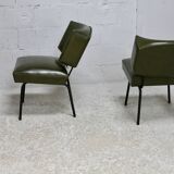 Pair of tubular armchairs, imitation leather. Circa 1950