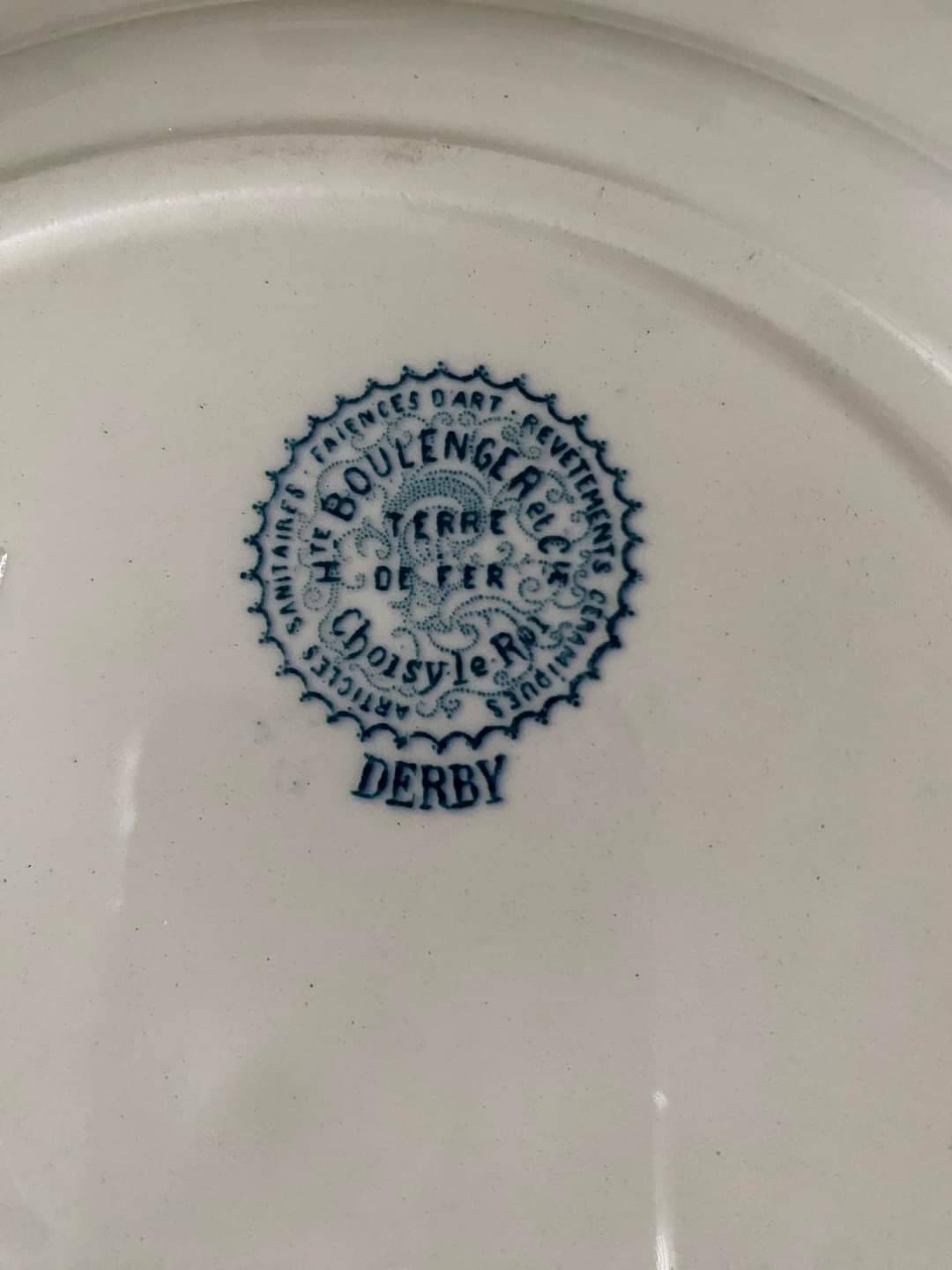 Antique Terre de Fer Boulenger Choisy le Roi earthenware dish, Derby model, numbered 2 in the hollow.