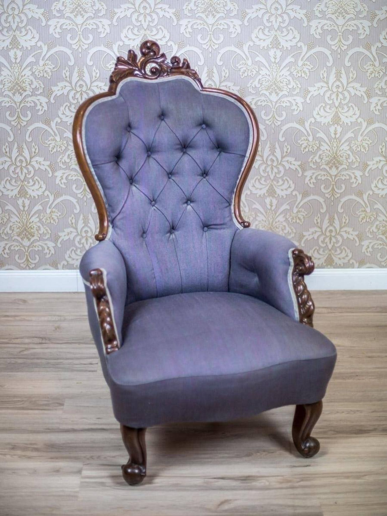 Neo-Rococo Walnut Chair with Violet Fabric, 1860