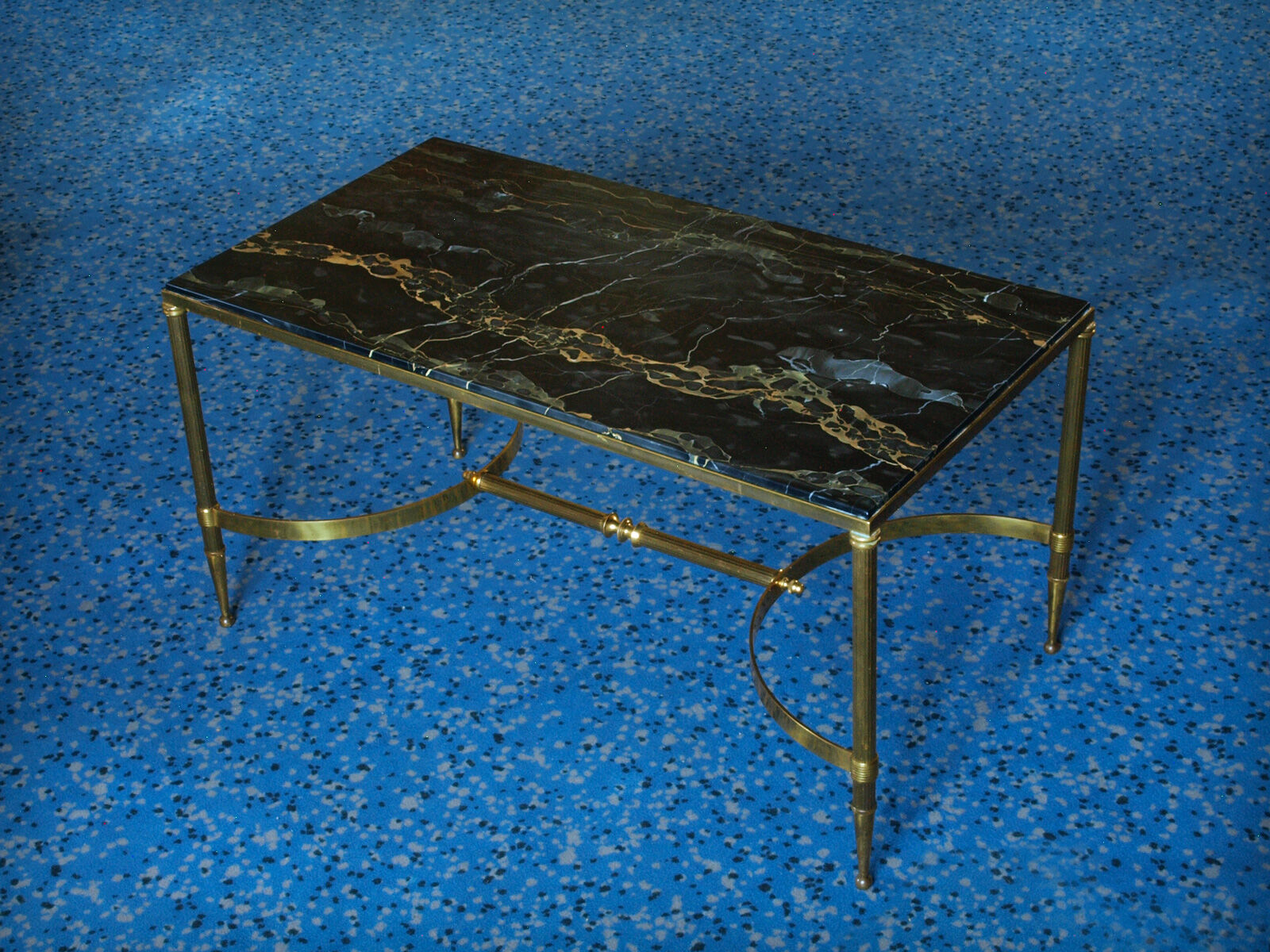 Table low neo classic bronze brass and Portoro marble