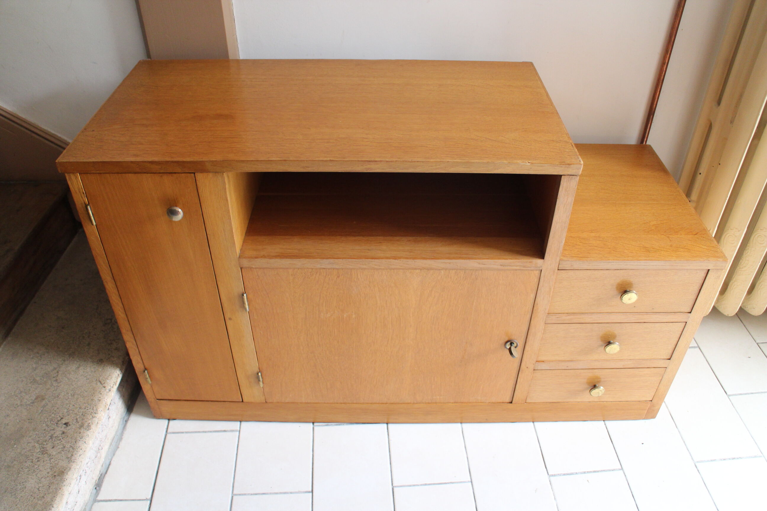 Asymmetrical chest of drawers light oak 1950