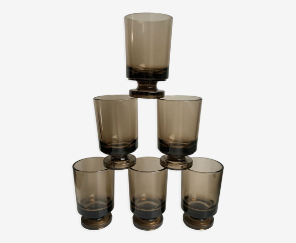 Lot de 6 verres à liqueur en verre fumé design années 70