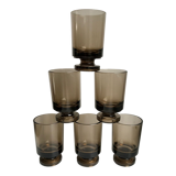 Set of 6 glasses with liqueur in smoked glass design 70s