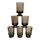 Lot de 6 verres à liqueur en verre fumé design années 70