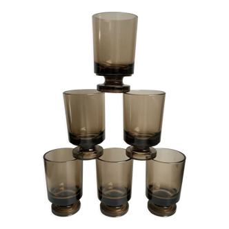 Lot de 6 verres à liqueur en verre fumé design années 70