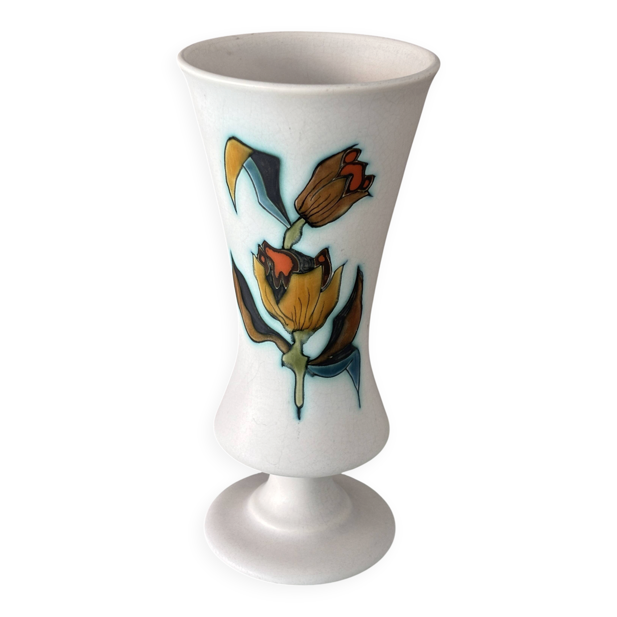 Vintage West Germany Hand-Painted Ceramic Vase | Handarbeit | 22 cm