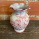 Vintage White Ceramic Vase with Pink Flower Decoration Made in Italy