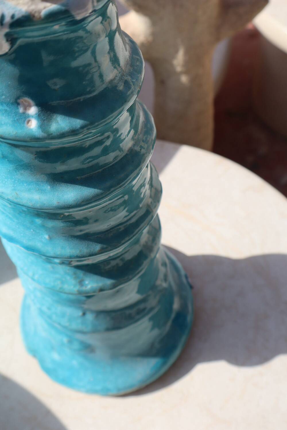 Vase sculpture tamegroute blue turquoise enameled wabi-sabi