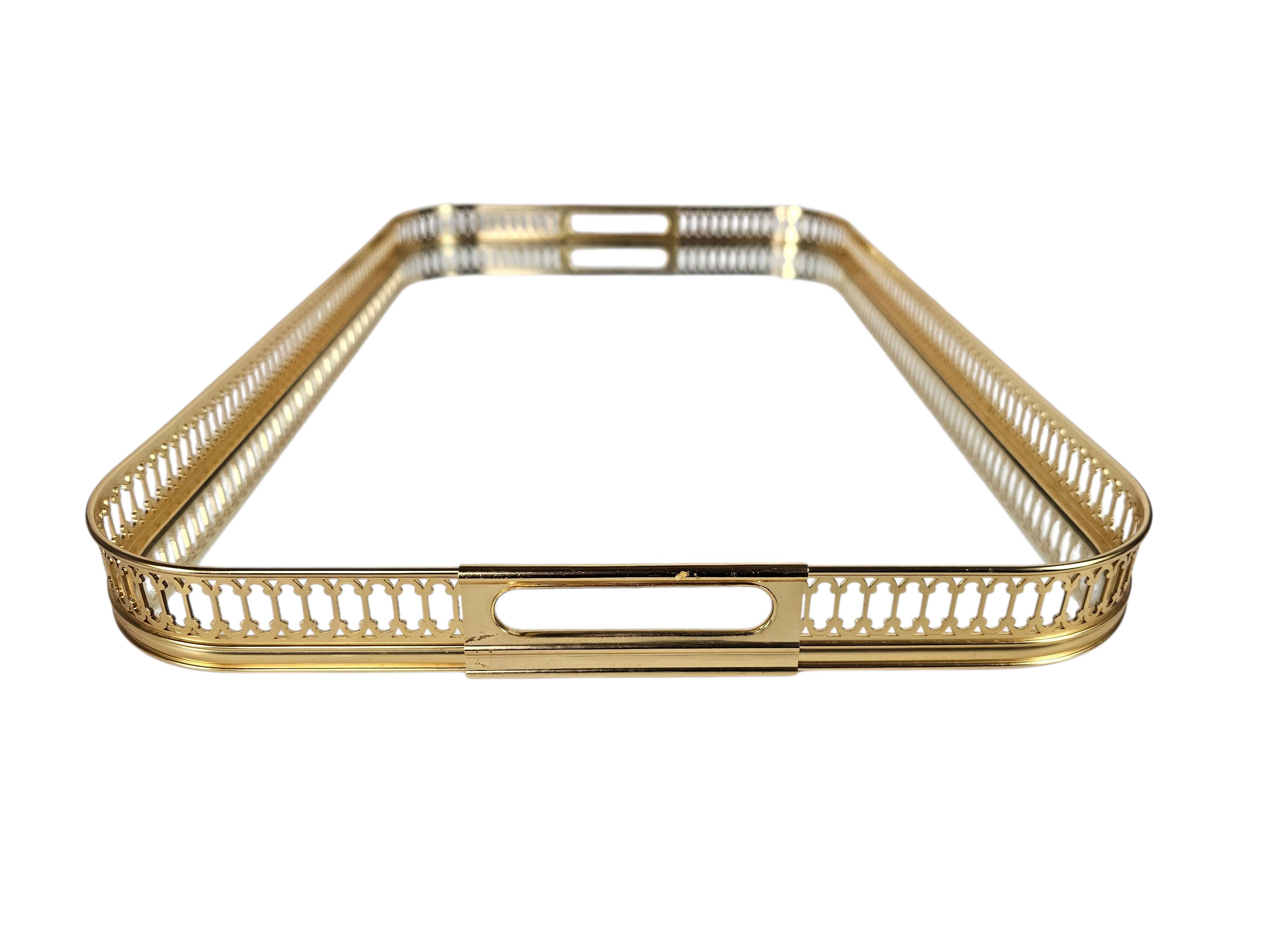 Hollywood Regency tray - brass - glass - Italy - 3rd quarter 20th century