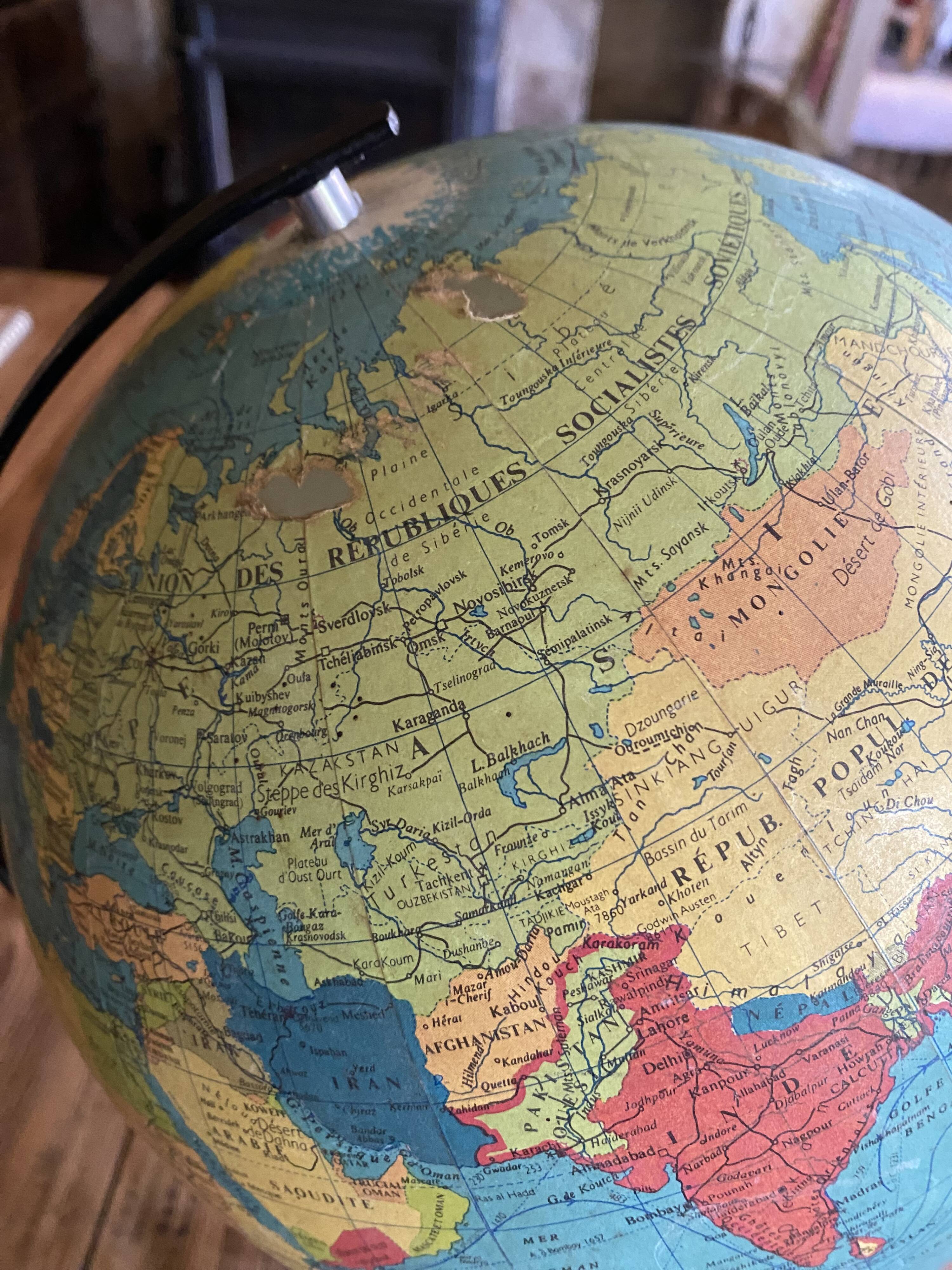 Mappemonde lampe, globe terrestre vintage