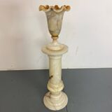 Vintage Spanish Alabaster Pedestal Column with Original Vase, 1970s, Set of 2
