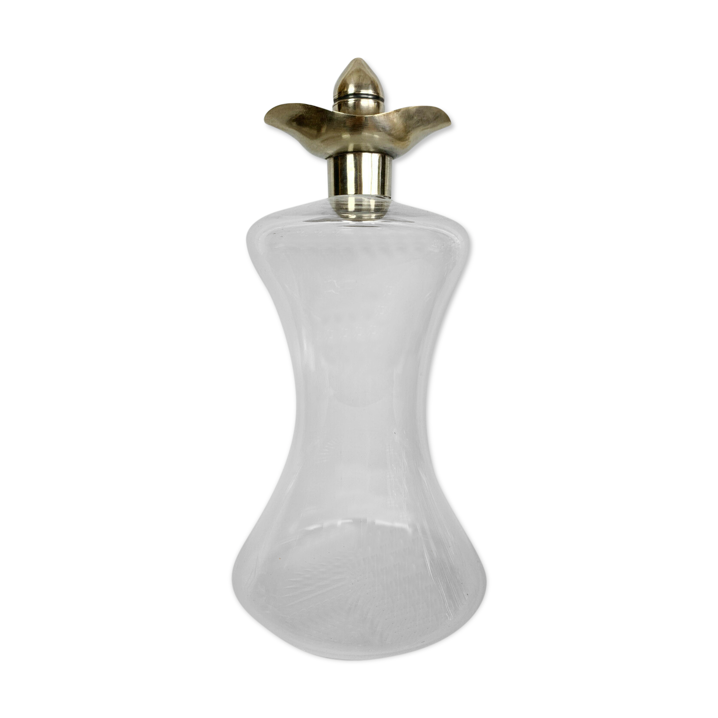 Blown glass carafe with silver frame and cap