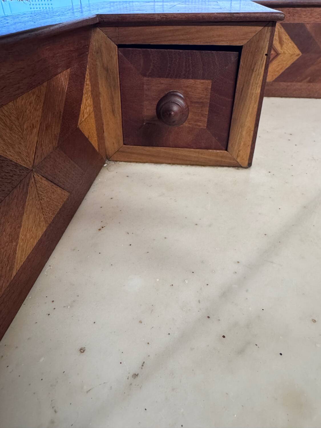 Antique inlaid chest of drawers, marble top