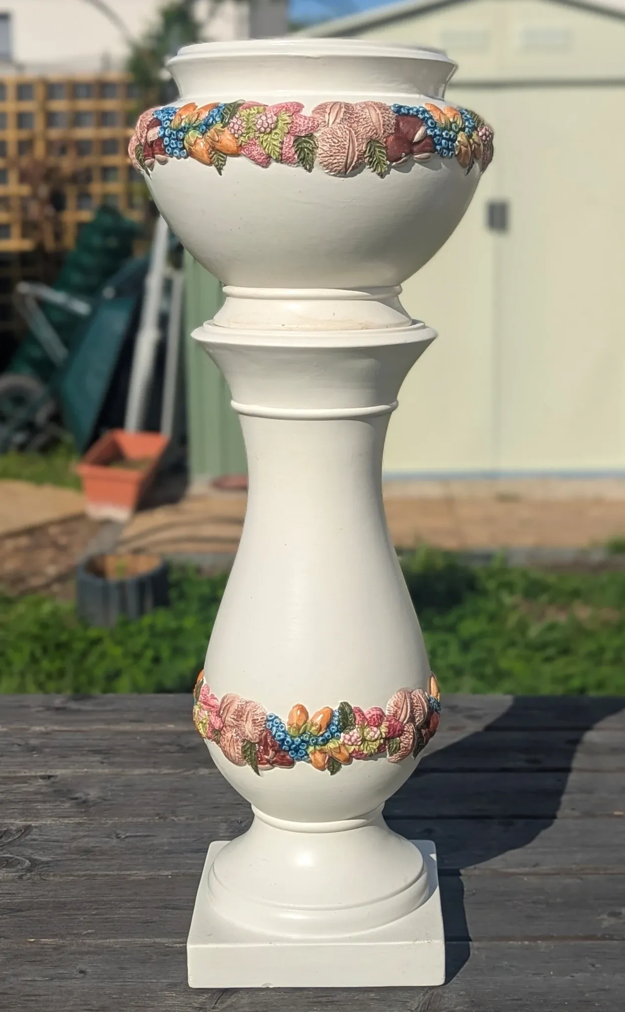 Grande colonne porte-vase avec cache pot céramique Belle époque