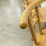 Set of 3 minimalist chairs in light wood, 1980s Italy