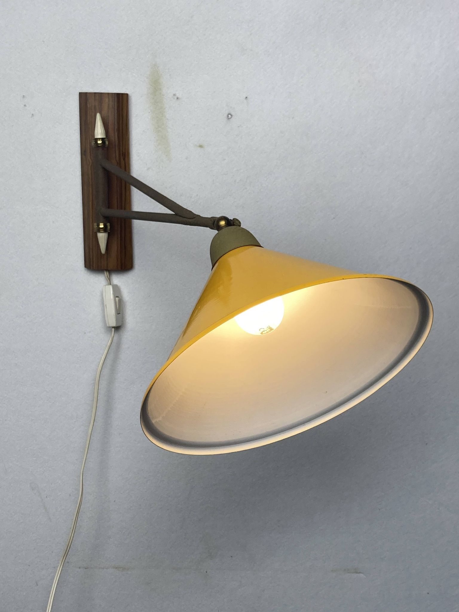 teak and metal midcentury swing arm wall lamp, Dutch 1960s