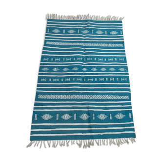 Handmade berber blue and white kilim rug