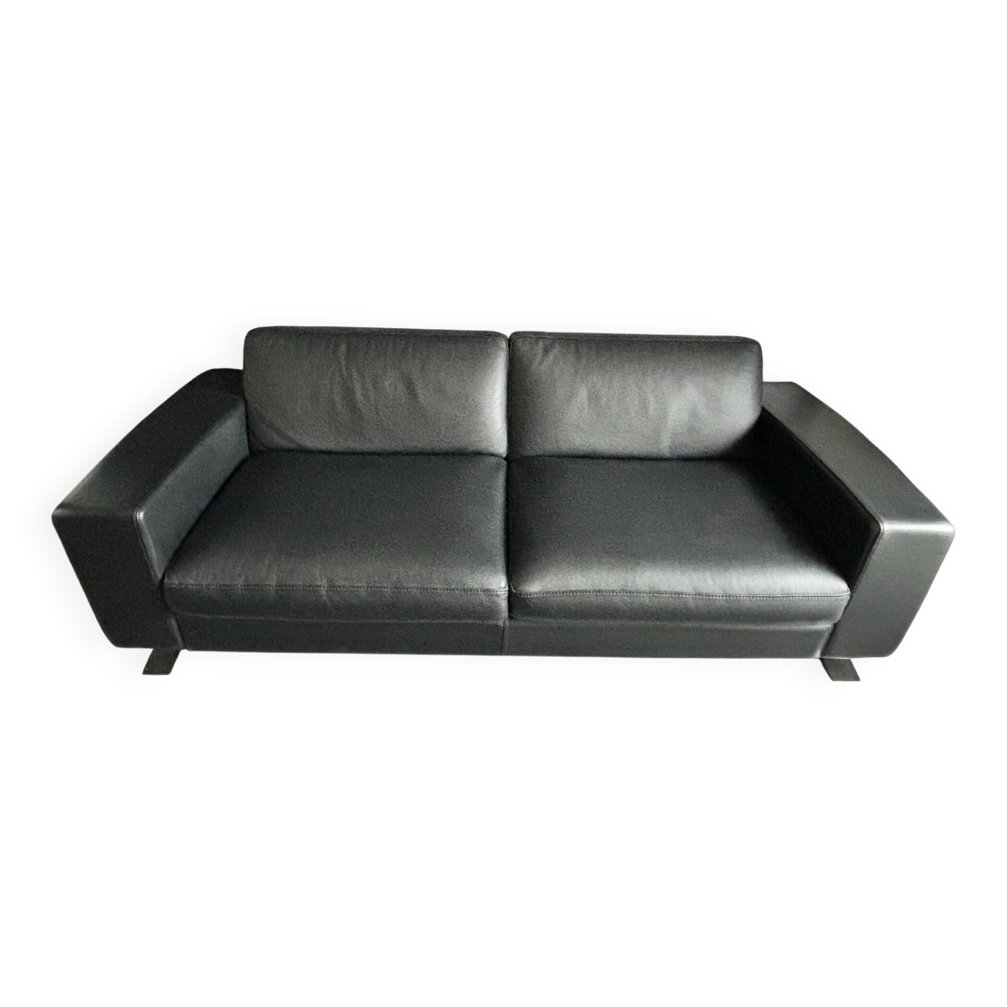 Black leather 3-seater sofa Roche Bobois