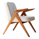Vintage armchair white curly natural wood boho design by Chierowski 1970