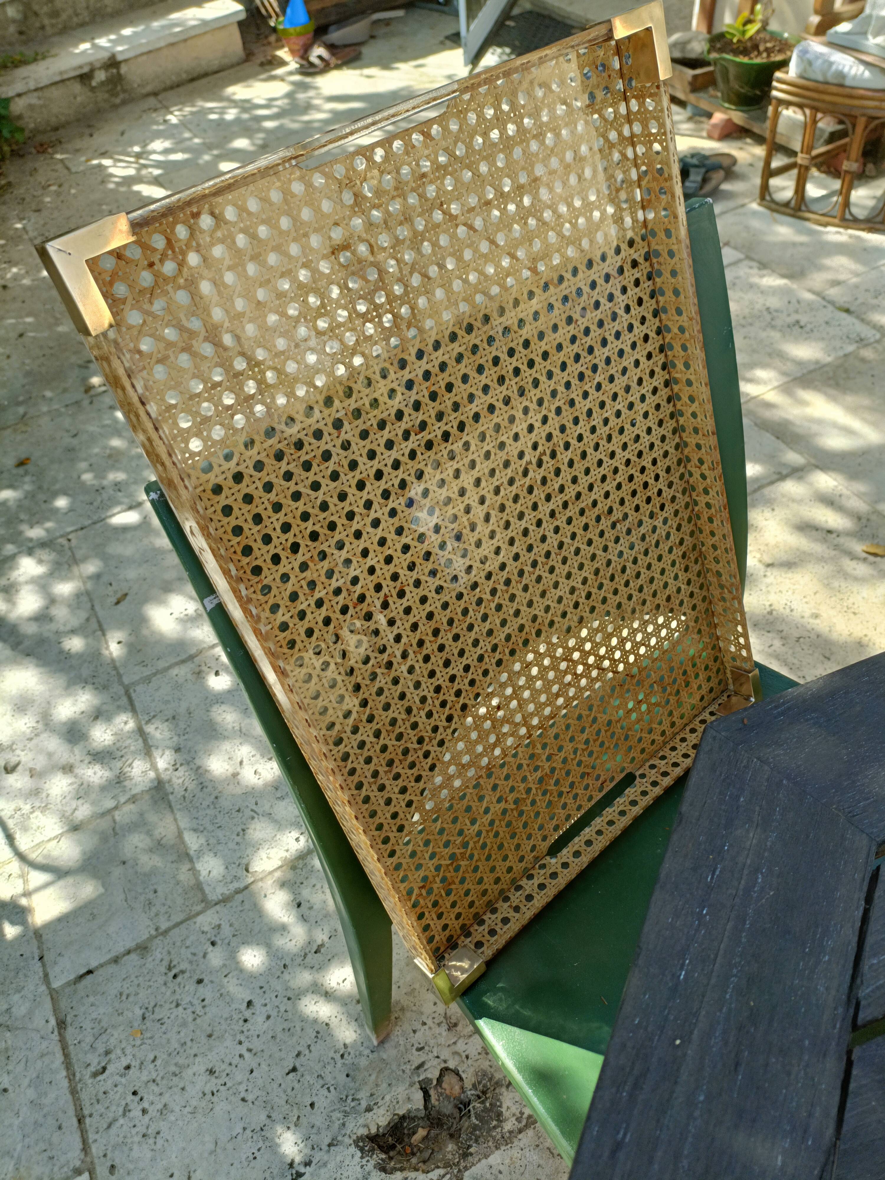 Vintage serving tray in resin and rattan cane