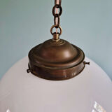 Art Deco pendant light in white opaline and copper frame, 1920s-30s