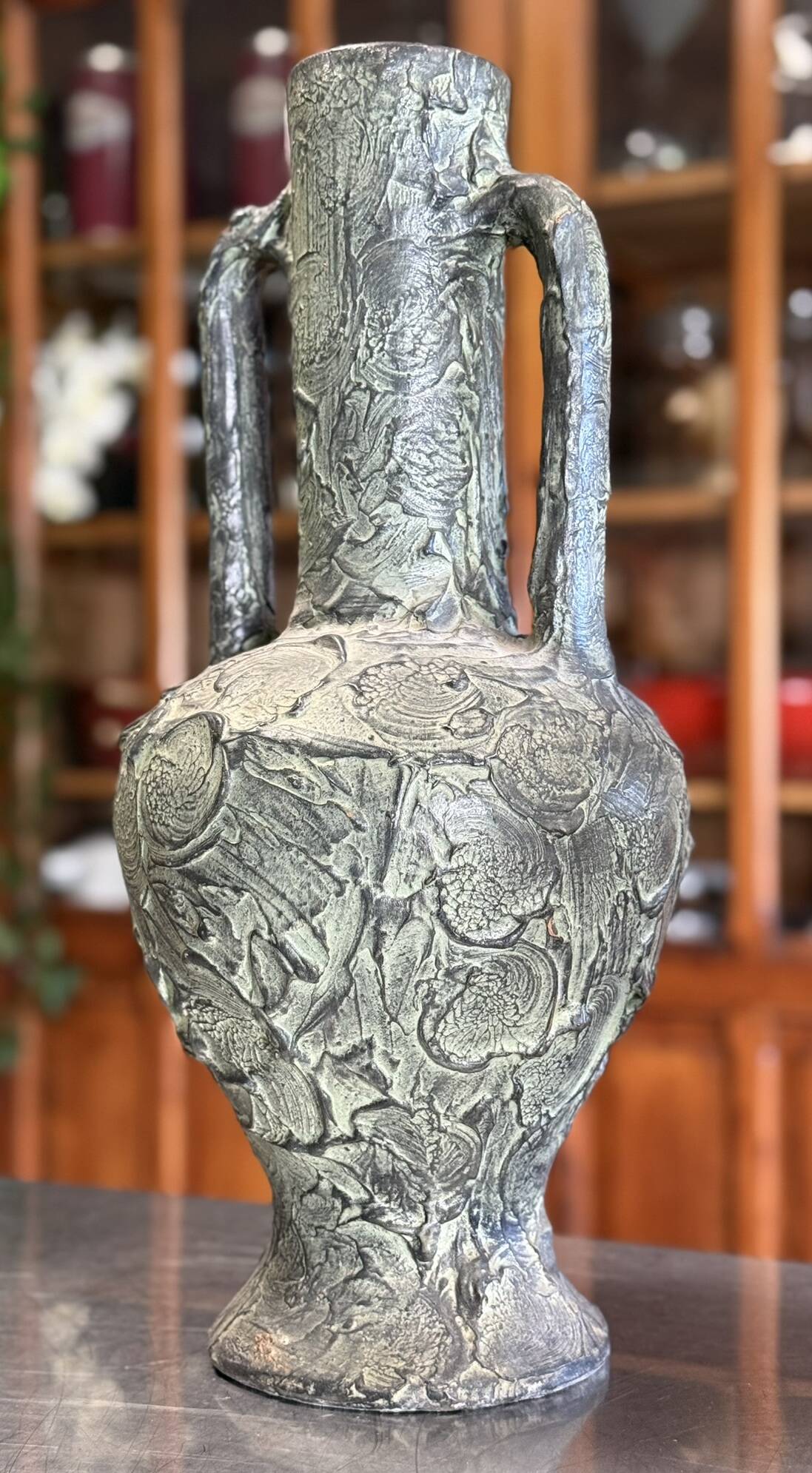 Important patinated terracotta vase