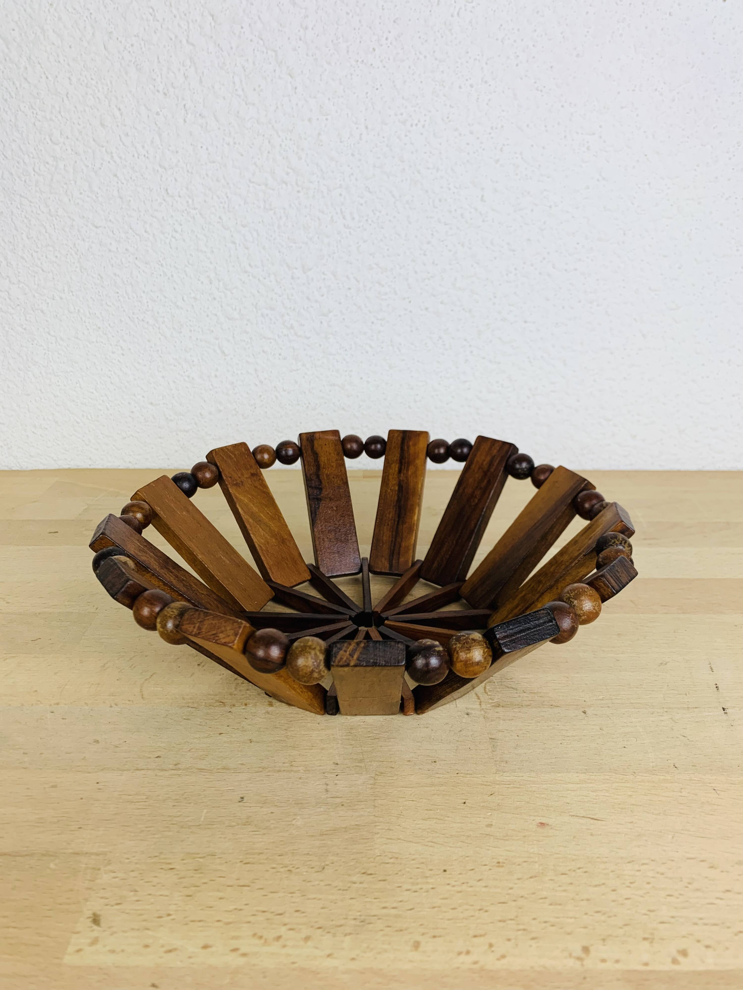 Vintage olive wood fruit bowl