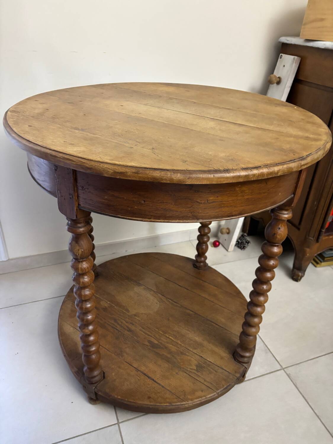 Round turned wooden side table