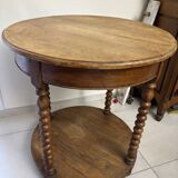 Round turned wood side table