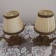 Paire de lampes candélabres vintage en bronze avec abat-jours en tissu plissé, France