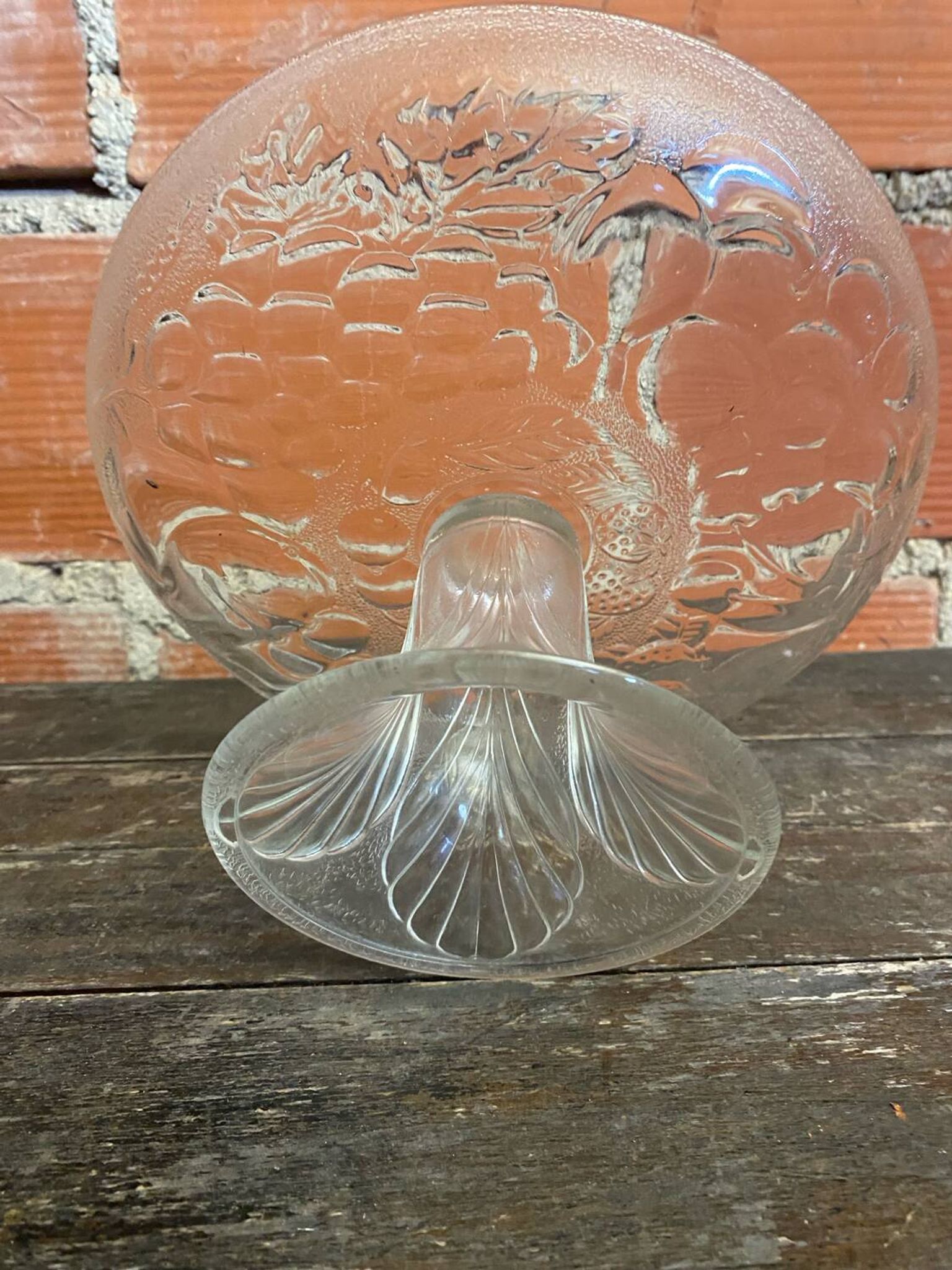 Vintage Fruit Bowl Old Molded Glass Plate Decor Fruits #D657