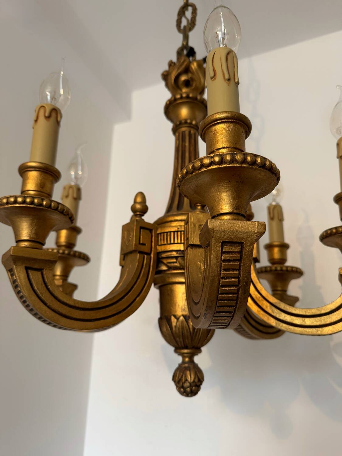 60s carved wood candle chandelier