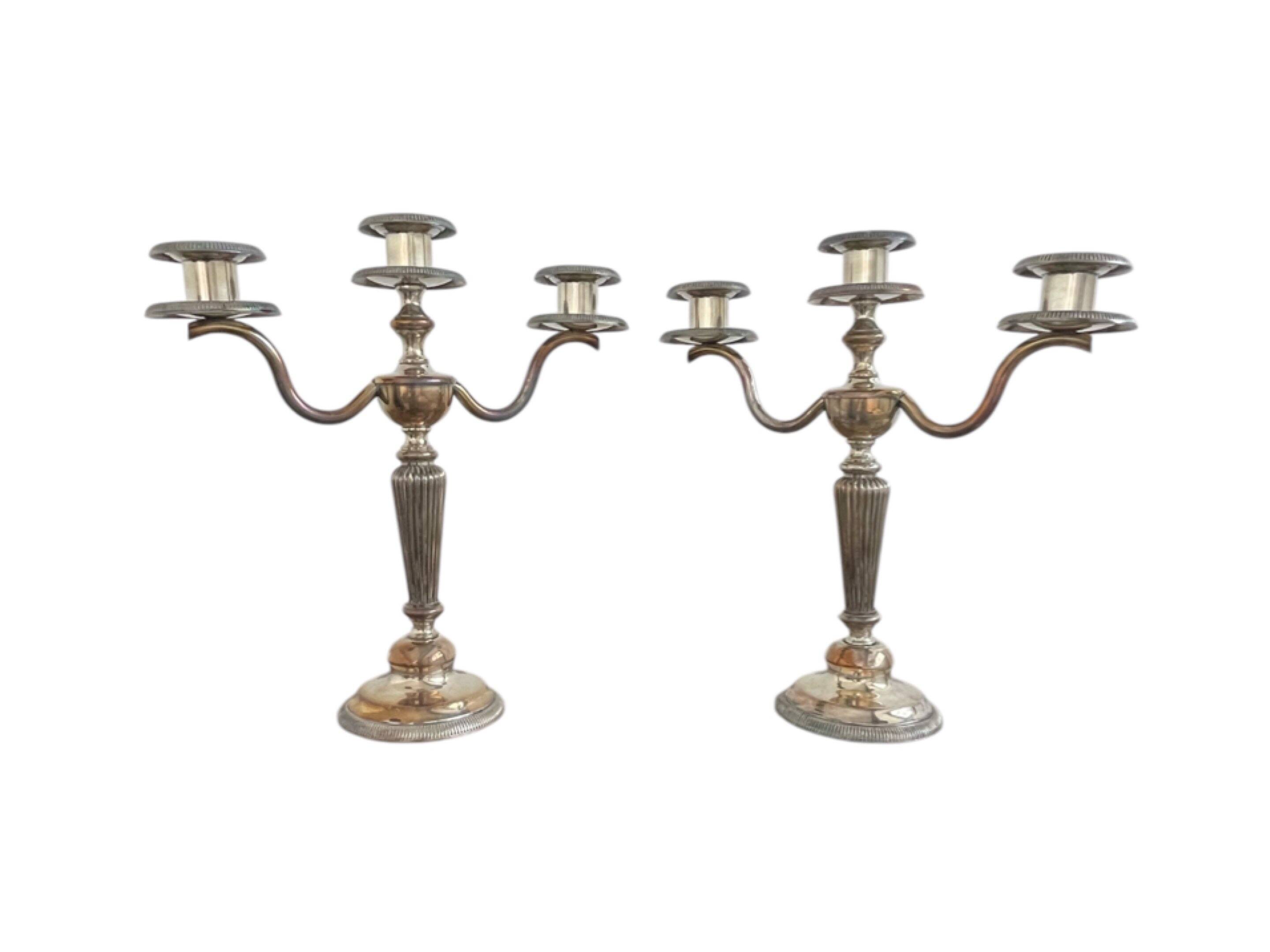Candlesticks, silver-plated metal, Maison Christofle, pair of candelabras, 3 lights