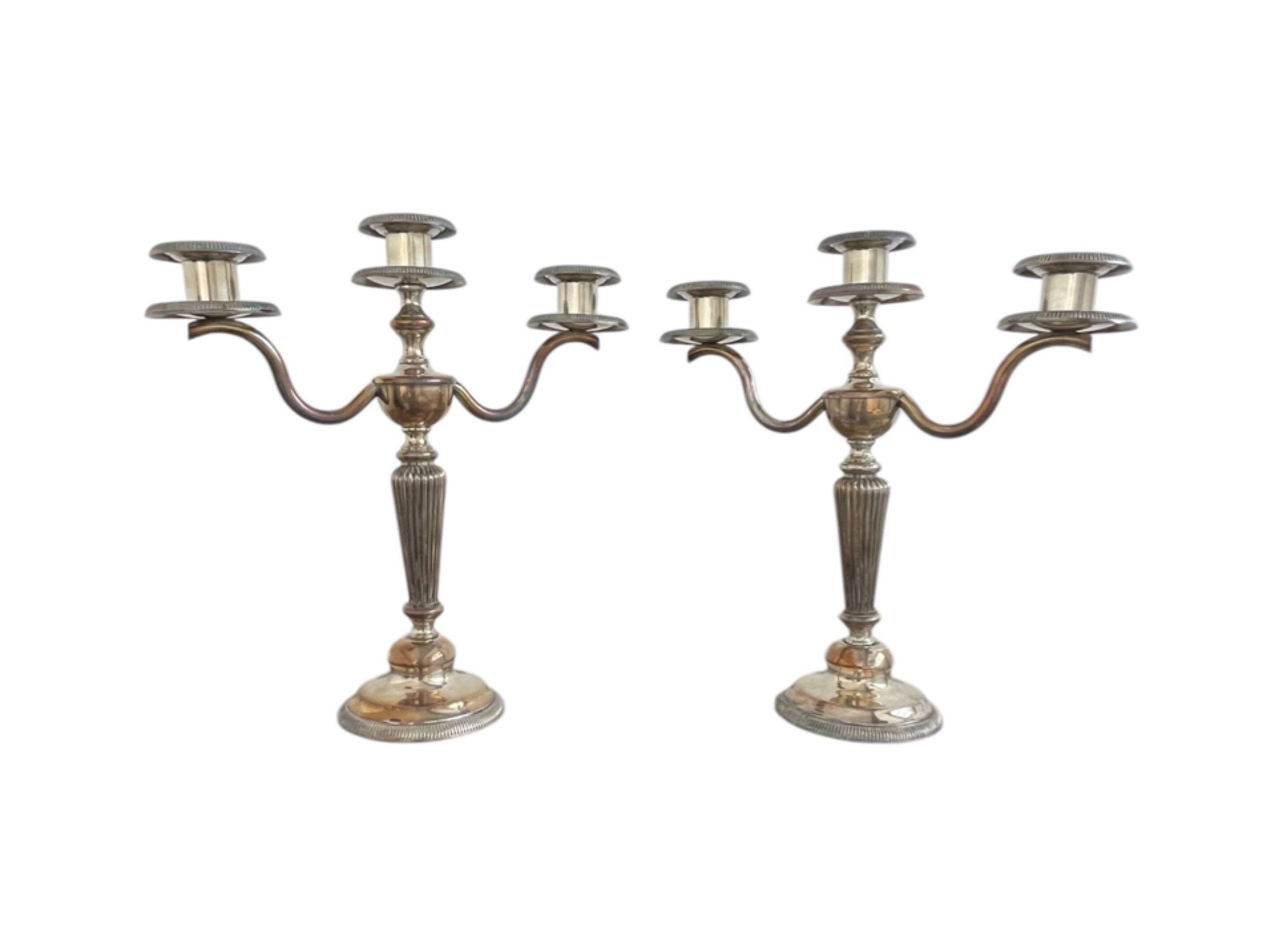 Candlesticks, silver-plated metal, Maison Christofle, pair of candelabras, 3 lights