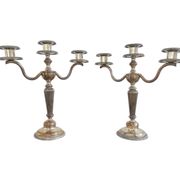 Candlesticks, silver-plated metal, Maison Christofle, pair of candelabras, 3 lights