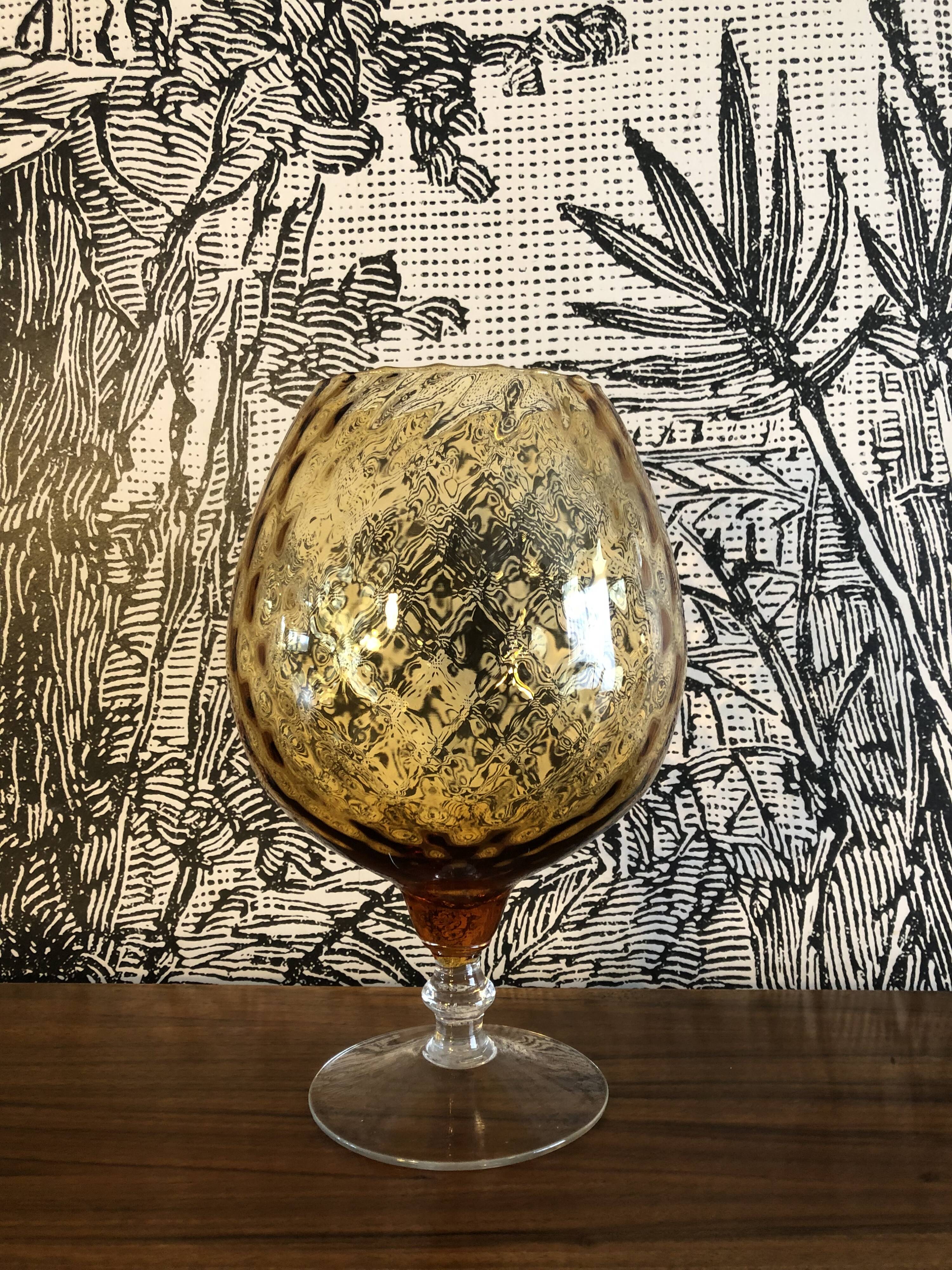 Amber yellow Empoli glass vase Ø20cm